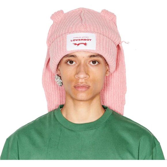 Women Black Cute Bunny Long Ear Slouchy Cat Crochet Fluffy Winter Warm Hat - Picture 7 of 7